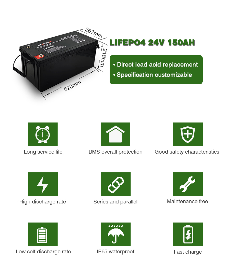 Large capacity 24V 150Ah Lifepo4 battery RV special battery solar